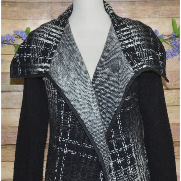AVA Ladies Black Open Front Heavy Knit Mohair Blend Cardigan Sweater Size M Warm - Picture 4 of 11